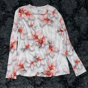 Elegant Floral Long Sleeve Blouse - White and Red